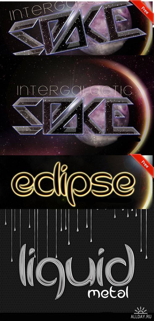 Liquid Metal, Eclipse and Space Text Styles for Photoshop